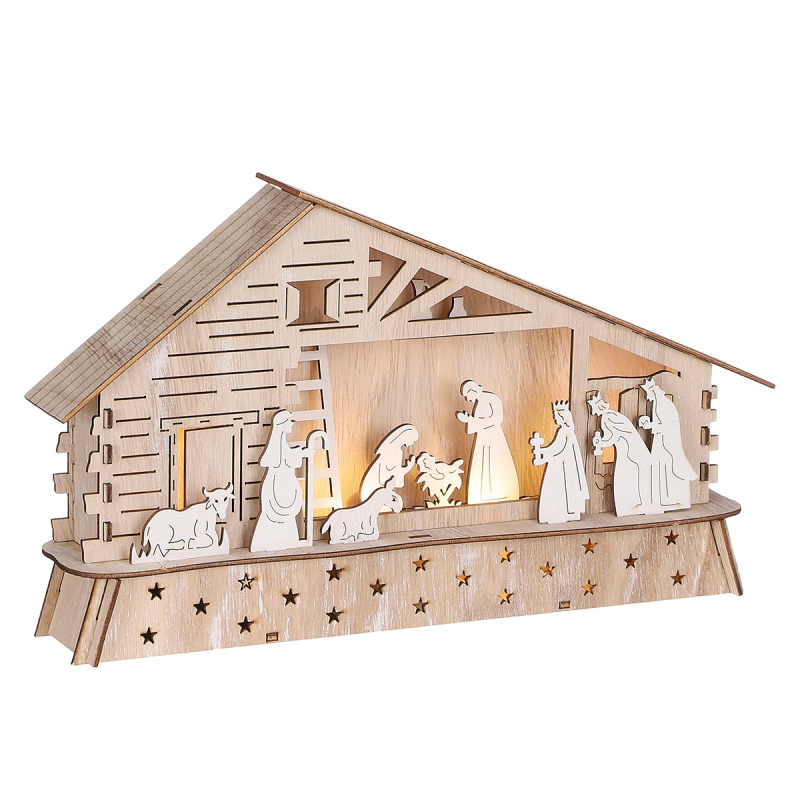 Φάτνη Ξύλινη Led Με 9 Φιγούρες (35x7x20) Edelman 1182162