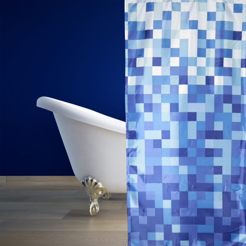 Κουρτίνα Μπάνιου (180x180) Με Κρίκους San Lorentzo Blue Squares