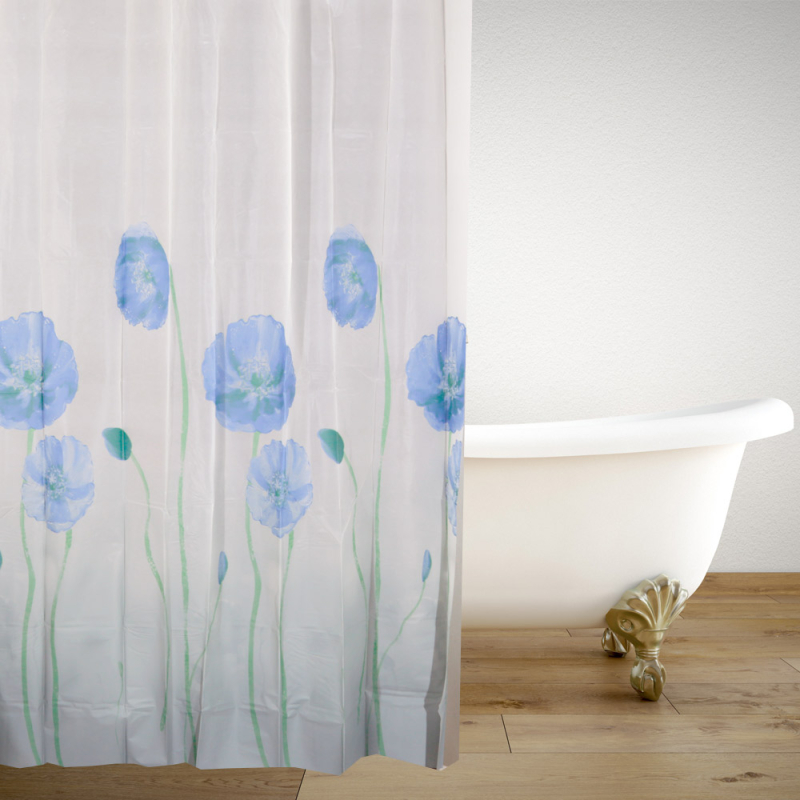 Κουρτίνα Μπάνιου Πλαστική (180x180) Με Κρίκους San Lorentzo Blue Flowers