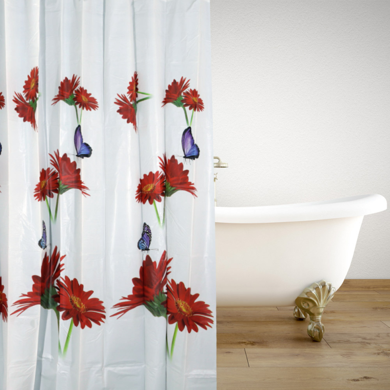 Κουρτίνα Μπάνιου Πλαστική (180x180) Με Κρίκους San Lorentzo Red Margaritas