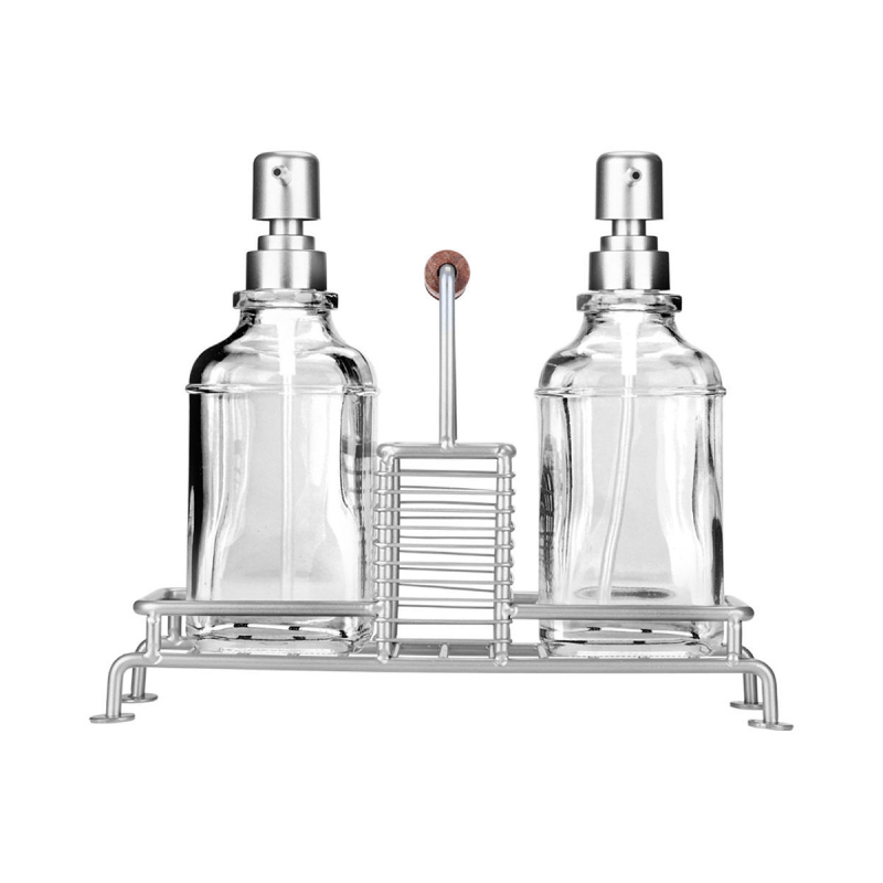 Δοχεία Υγρού Πιάτων Με Θήκη Για Σφουγγάρι & Βάση Estia Allure Ασημί 01-26233