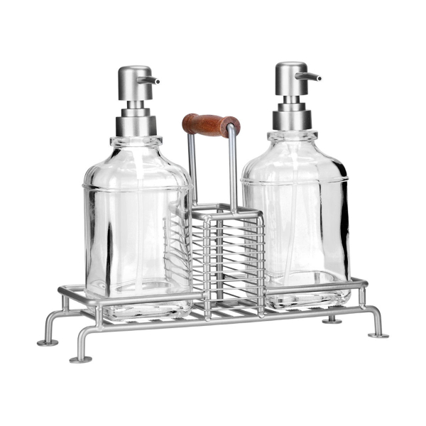 Δοχεία Υγρού Πιάτων Με Θήκη Για Σφουγγάρι & Βάση Estia Allure Ασημί 01-26233