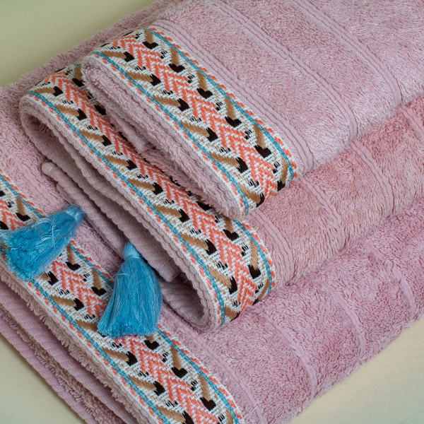 Πετσέτα Χεριών (30x50) White Fabric Saria Pink 600gsm