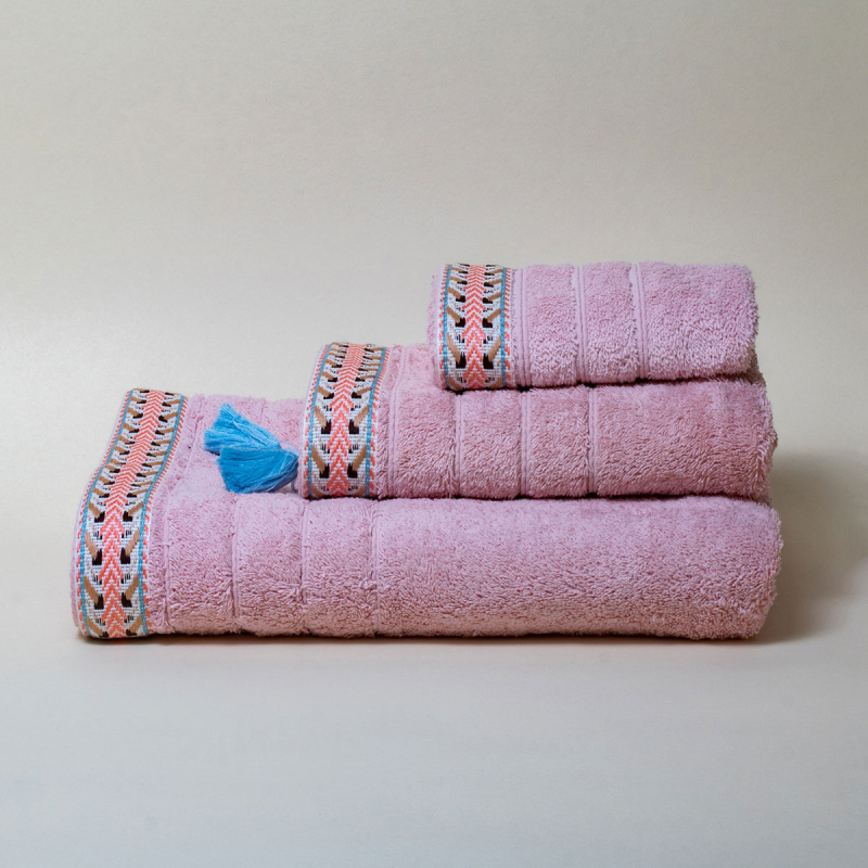 Πετσέτα Σώματος (80x150) White Fabric Saria Pink 600gsm