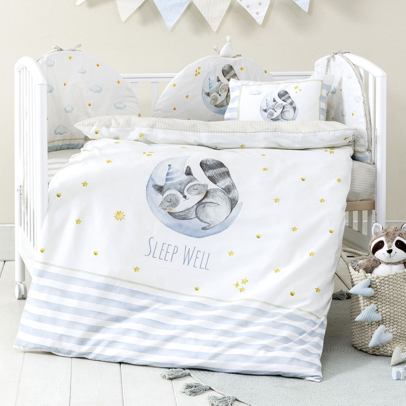 Παπλωματοθήκη Κούνιας (Σετ 110x145) 2 Όψεων Nima Sleepy Racoon