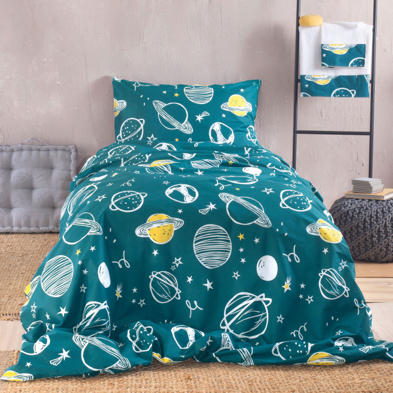 Κουβερλί Μονό (Σετ 160x240) Rythmos Symbol Saturn Petrol