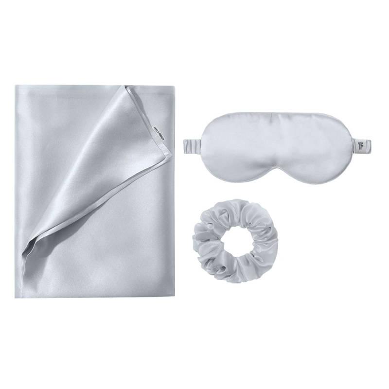 Μεταξωτή Μαξιλαροθήκη Φάκελος + Μάσκα Ύπνου + Scrunchie Feel & Touch Beauty Sleep Silver