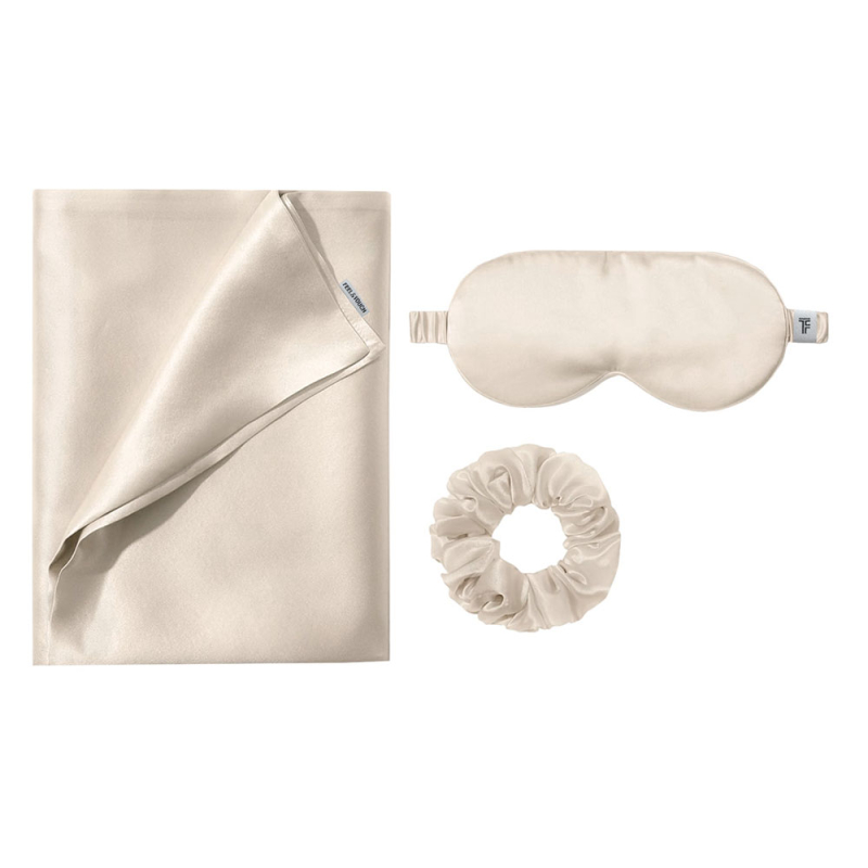 Μεταξωτή Μαξιλαροθήκη Φάκελος + Μάσκα Ύπνου + Scrunchie Feel & Touch Beauty Sleep Champagne