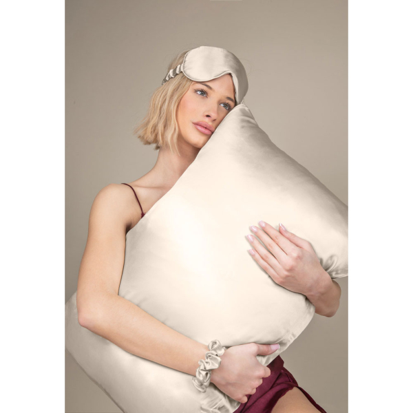 Μεταξωτή Μαξιλαροθήκη Φάκελος + Μάσκα Ύπνου + Scrunchie Feel & Touch Beauty Sleep Champagne