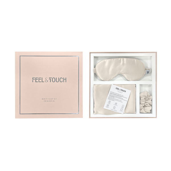 Μεταξωτή Μαξιλαροθήκη Φάκελος + Μάσκα Ύπνου + Scrunchie Feel & Touch Beauty Sleep Champagne