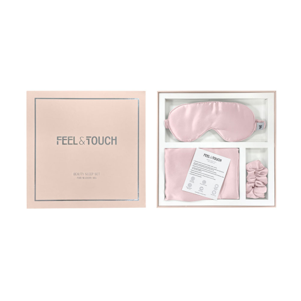Μεταξωτή Μαξιλαροθήκη Φάκελος + Μάσκα Ύπνου + Scrunchie Feel & Touch Beauty Sleep Pudra
