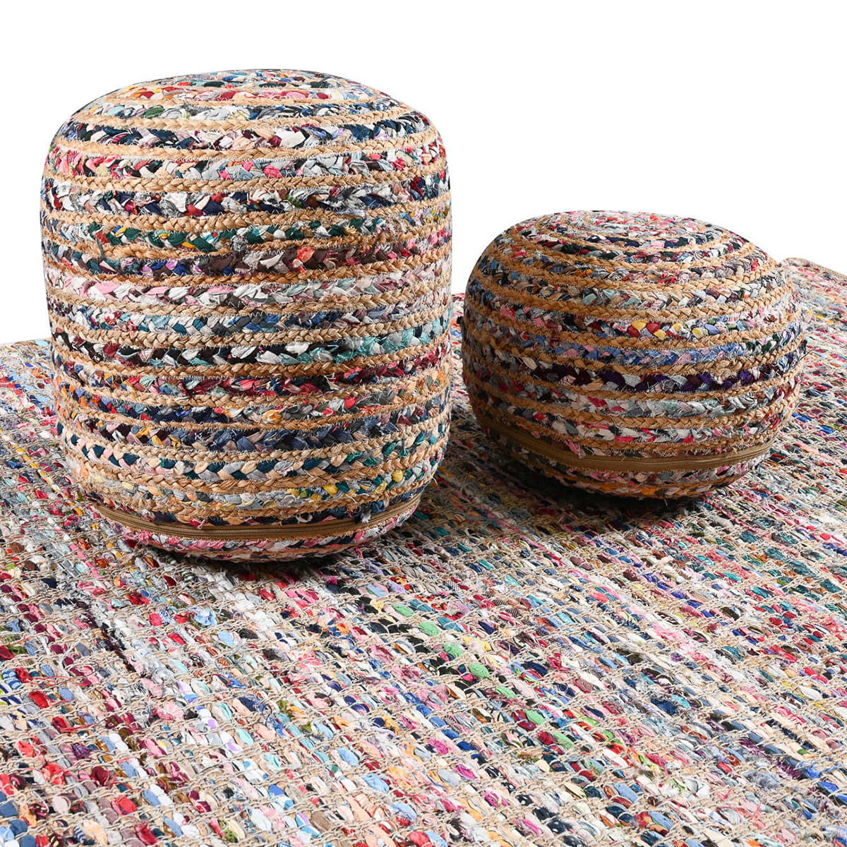 Πουφ (Φ40X20) Pol Rugs Mats Jute Chindi Home Έπιπλα Σαλονιού Spitishop