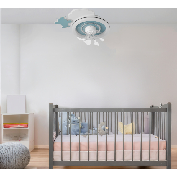 Παιδικός Ανεμιστήρας Οροφής Με Φως Led & Τηλεχειριστήριο 50εκ. Eurolamp Αεροπλανάκι Μπλε 300-25056