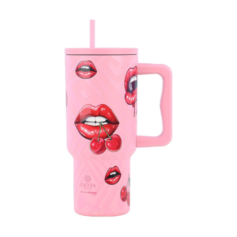 Κούπα Θερμός Με Λαβή & Καλαμάκι 900ml Estia Save The Aegean Tumbler Blush Pop 01-32067