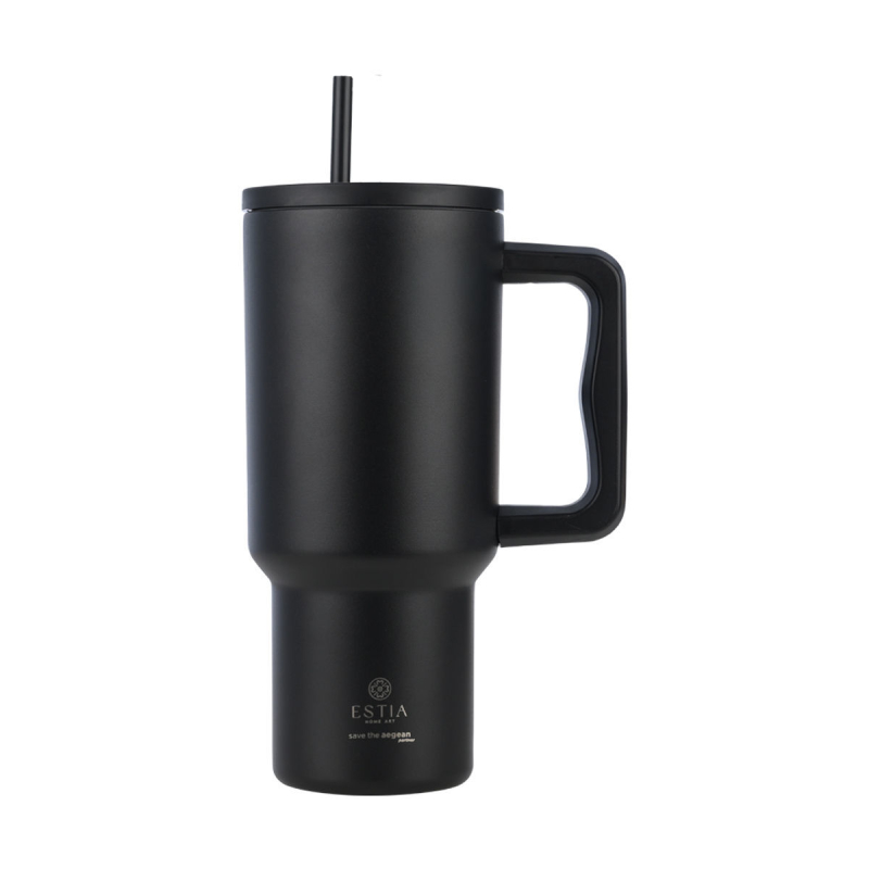 Κούπα Θερμός Με Λαβή & Καλαμάκι 900ml Estia Save The Aegean Tumbler Midnight Black 01-32111