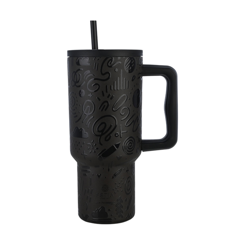 Κούπα Θερμός Με Λαβή & Καλαμάκι 900ml Estia Save The Aegean Tumbler Noir Echo 01-32098