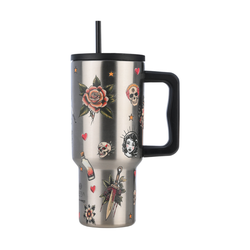 Κούπα Θερμός Με Λαβή & Καλαμάκι 900ml Estia Save The Aegean Tumbler Old School Ink 01-32050