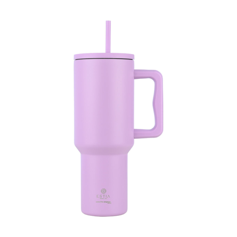 Κούπα Θερμός Με Λαβή & Καλαμάκι 1.2lt Estia Save The Aegean Tumbler Lavender Purple 01-32227