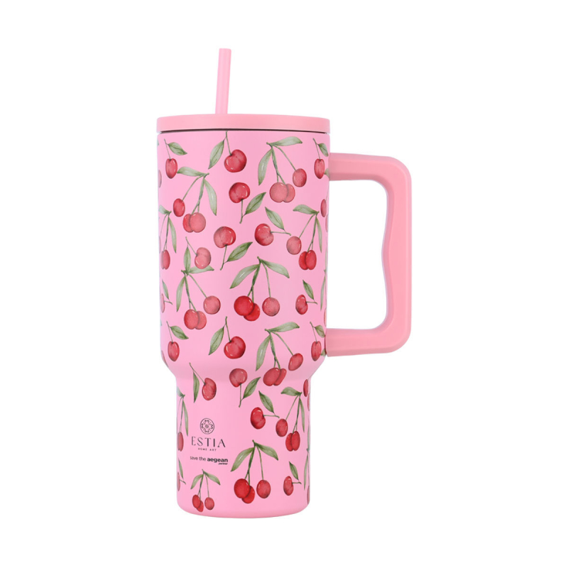 Κούπα Θερμός Με Λαβή & Καλαμάκι 900ml Estia Save The Aegean Tumbler Cherry Rose 01-32081