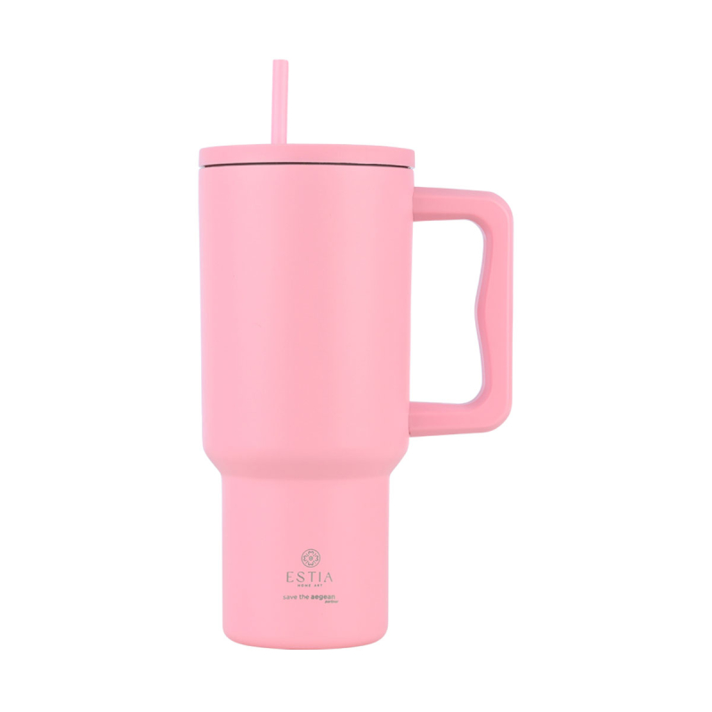 Κούπα Θερμός Με Λαβή & Καλαμάκι 900ml Estia Save The Aegean Tumbler Blossom Rose 01-32142