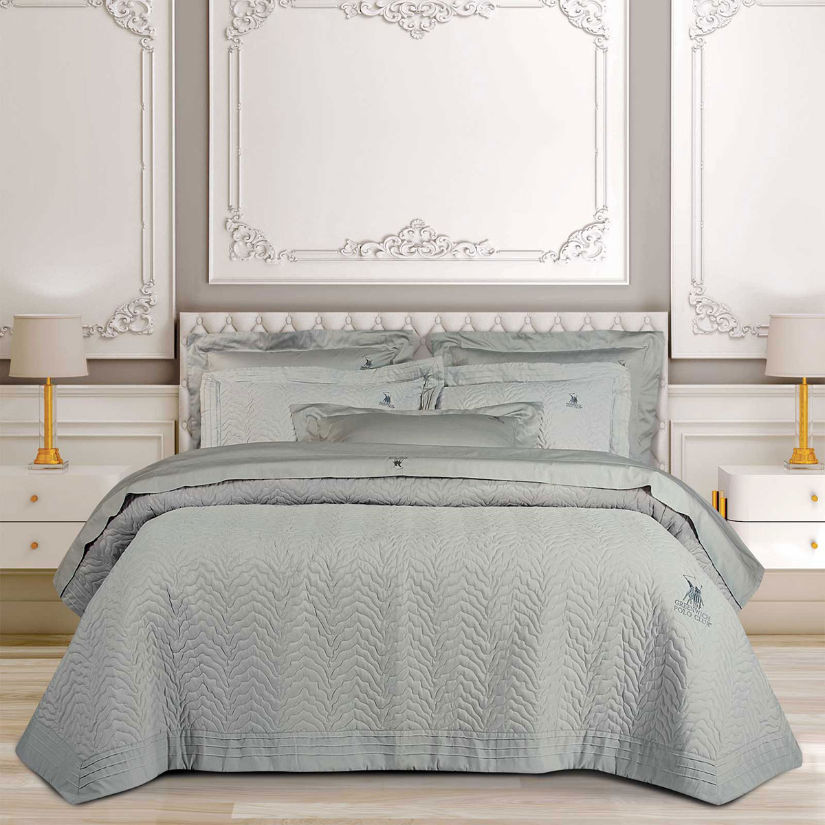 Ζεύγος Μαξιλαροθήκες Καπιτονέ (50X70) Greenwich Polo Club 2353 Grey Home Λευκά Είδη Κρεβατοκάμαρας Ύπνου Spitishop