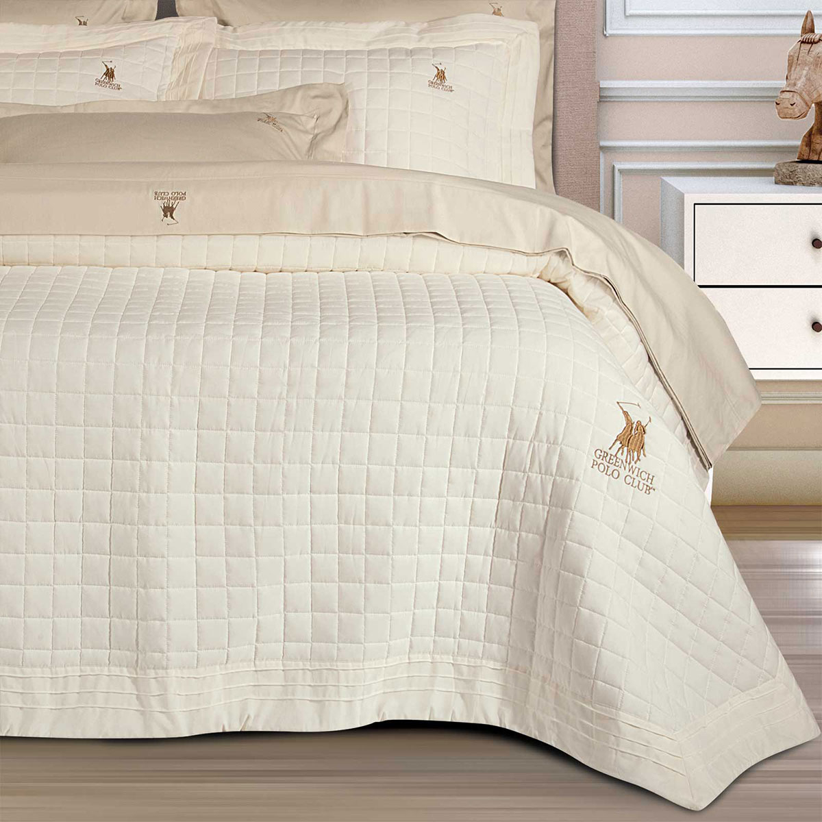 Κουβερλί King Size (240X250) Greenwich Polo Club 2355 Ecru Home Λευκά Είδη Μόδα Γάμου Νυφικά Spitishop