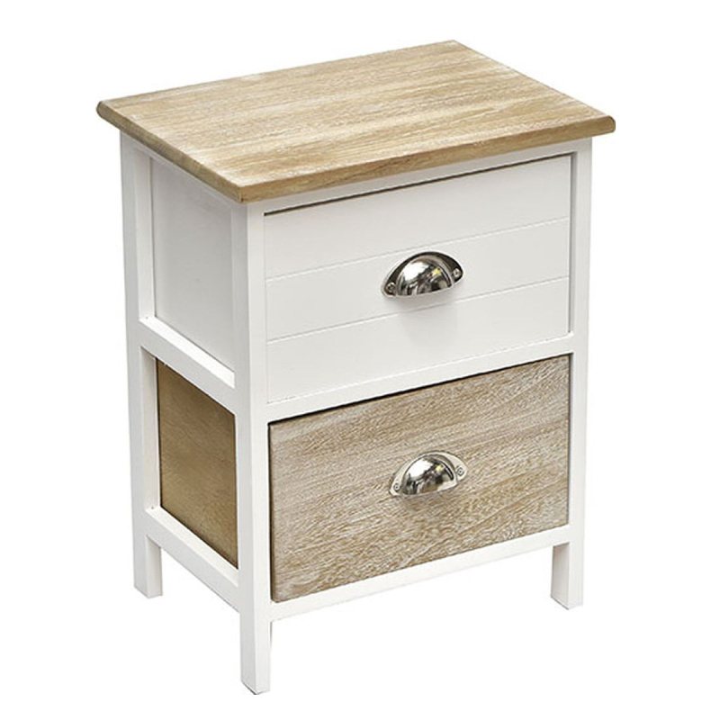 Κομοδίνο Με 2 Συρτάρια (37.5x27.5x48) T-D Bicolor White/Natural 9898213