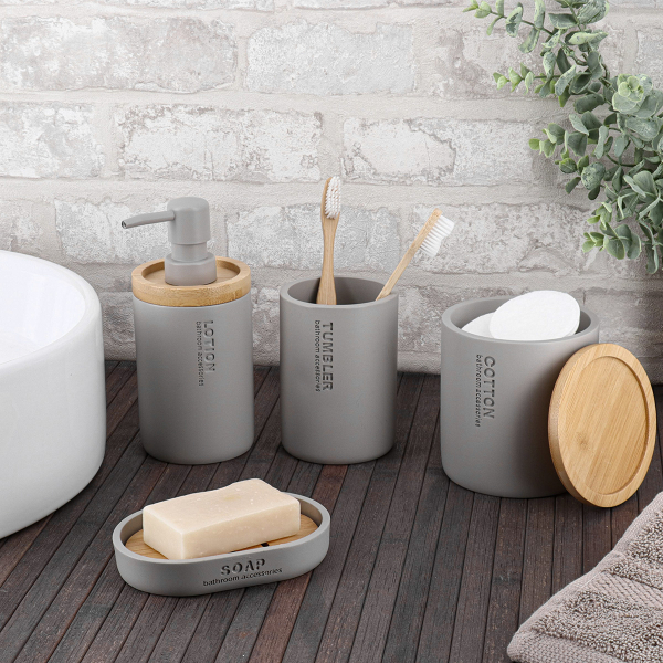 Dispenser Μπάνιου 280ml (Φ7.5x17) T-D L.Grey/Bamboo 62101183