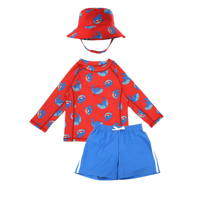 Παιδικό Μαγιό - Μπλούζα-Καπέλο (Σετ 3τμχ) Με Αντηλιακή Προστασία Zoocchini Sherman the Shark