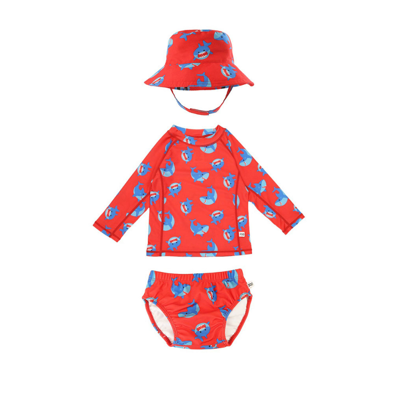 Βρεφικό Μαγιό Πάνα - Μπλούζα-Καπέλο (Σετ 3τμχ) Με Αντηλιακή Προστασία Zoocchini Sherman the Shark