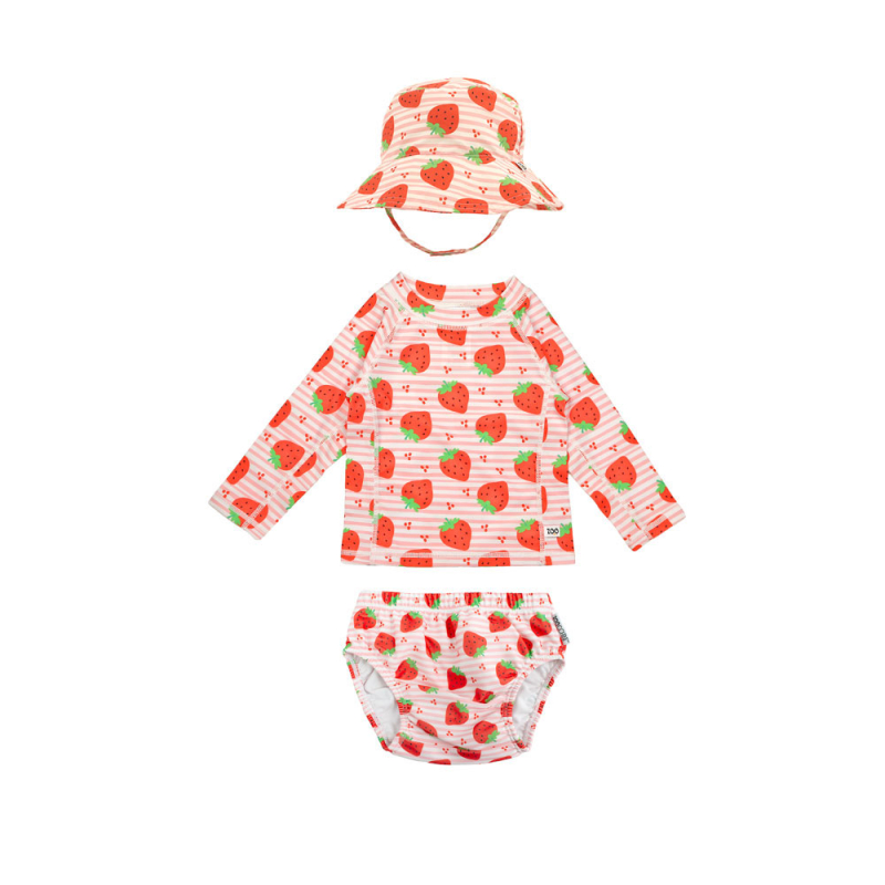 Βρεφικό Μαγιό Πάνα - Μπλούζα-Καπέλο (Σετ 3τμχ) Με Αντηλιακή Προστασία Zoocchini Strawberry