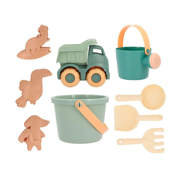 Κουβαδάκι + Φορτηγό + Φτυαράκια Παραλίας (Σετ 9τμχ) Monneka Sea Green