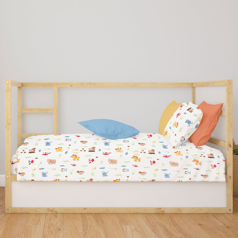 Σεντόνι Κούνιας Με Λάστιχο (70x140+15) Dimcol Animals 570 White - Sky Blue