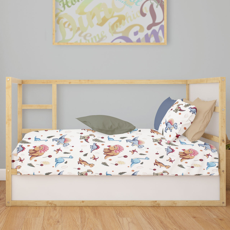 Σεντόνι Κούνιας Με Λάστιχο (70x140+15) Dimcol Dinosaur 519 White - Blue