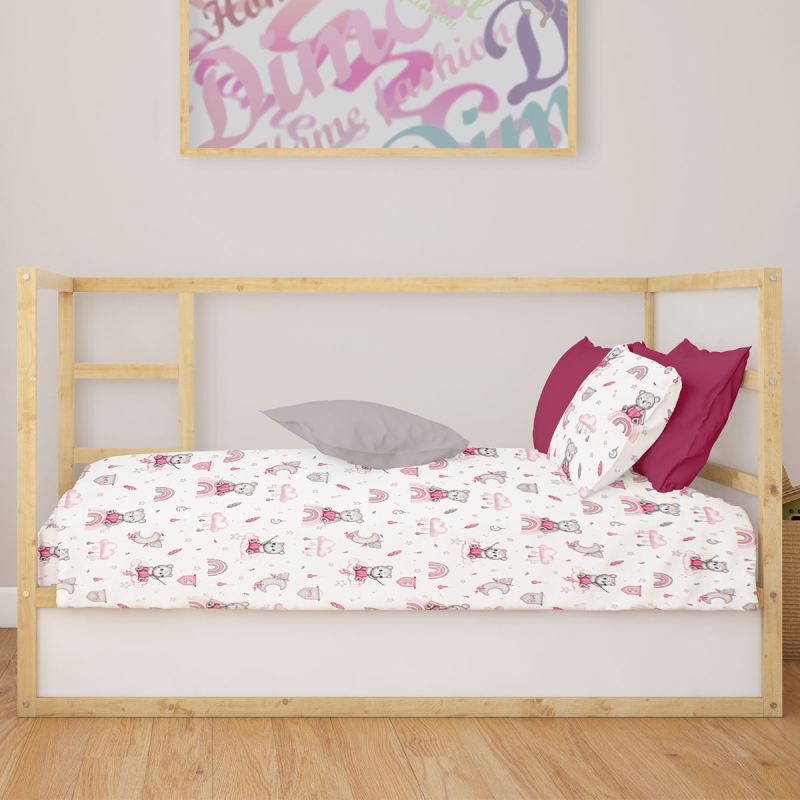 Σεντόνι Κούνιας Με Λάστιχο (70x140+15) Dimcol Cloudy Bear 582 White - Pink