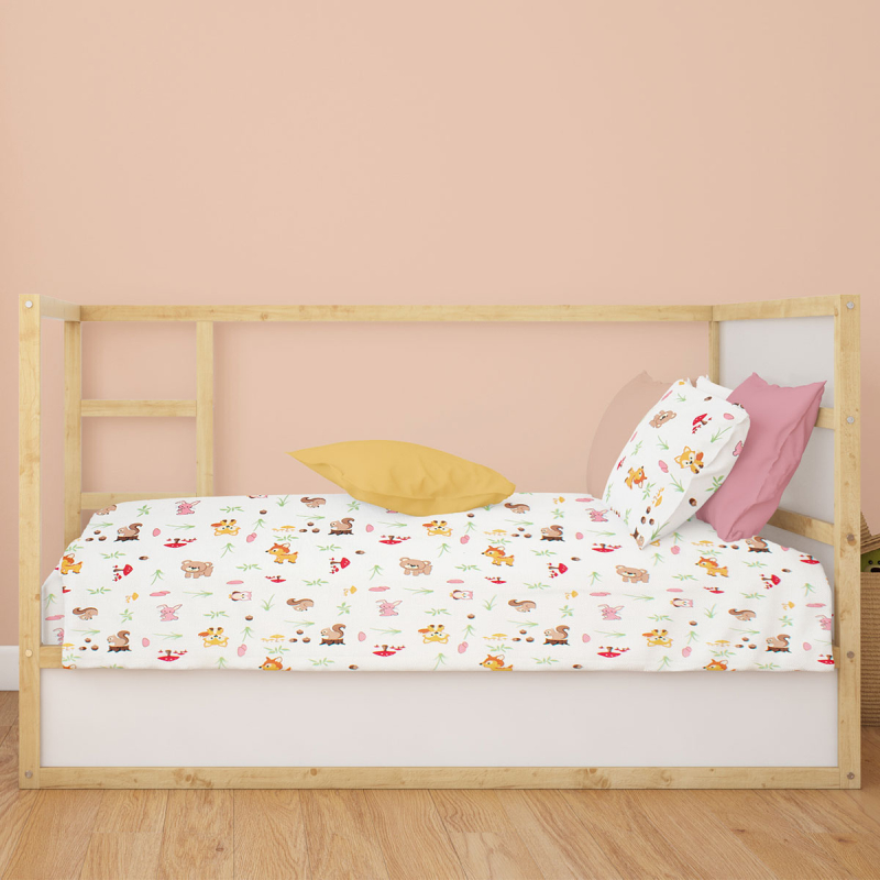 Σεντόνια Κούνιας (Σετ) Dimcol Animals 571 White - Pink