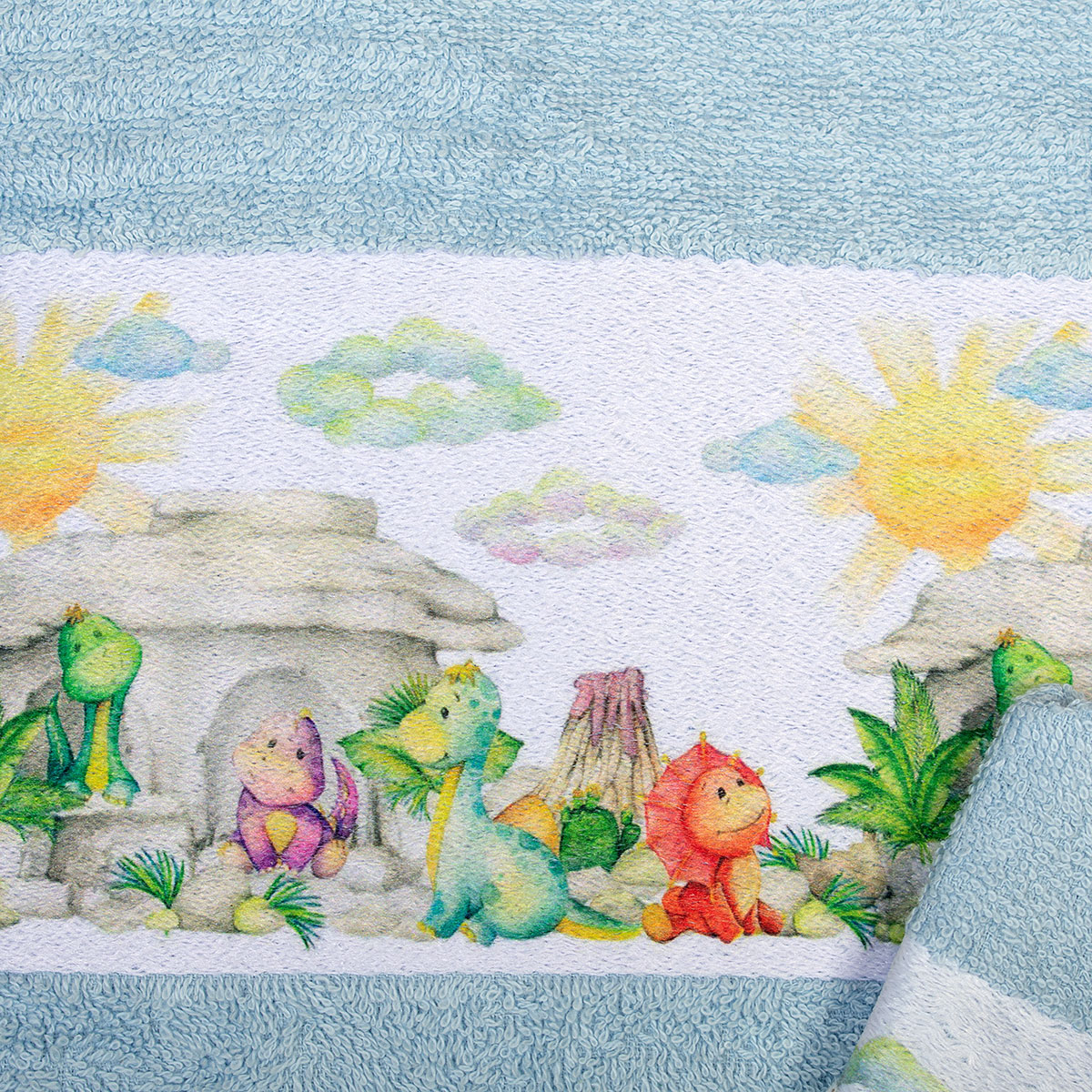 Παιδικές Πετσέτες (Σετ 2Τμχ) Dimcol Dinosaurs 310 Sky Blue Home Βρεφικά Προίκα Μωρού - Βρεφικές Spitishop