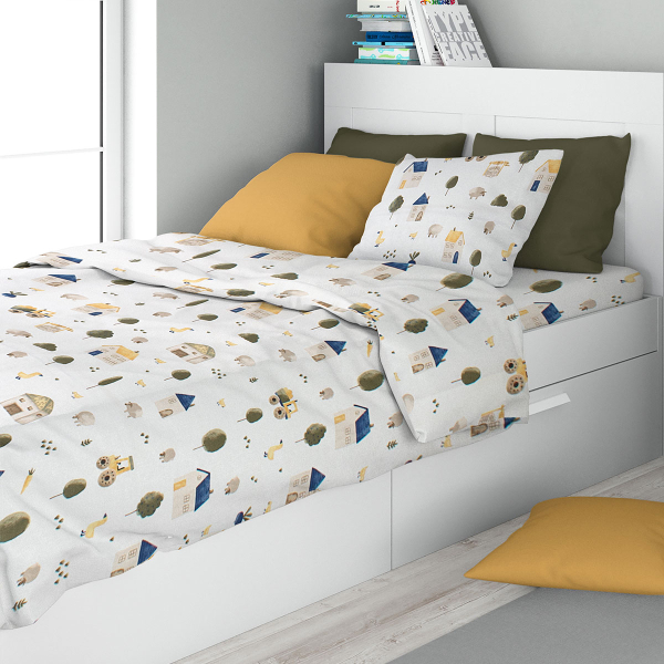 Παπλωματοθήκη Μονή (160x240) Dimcol Village 579 White - Green