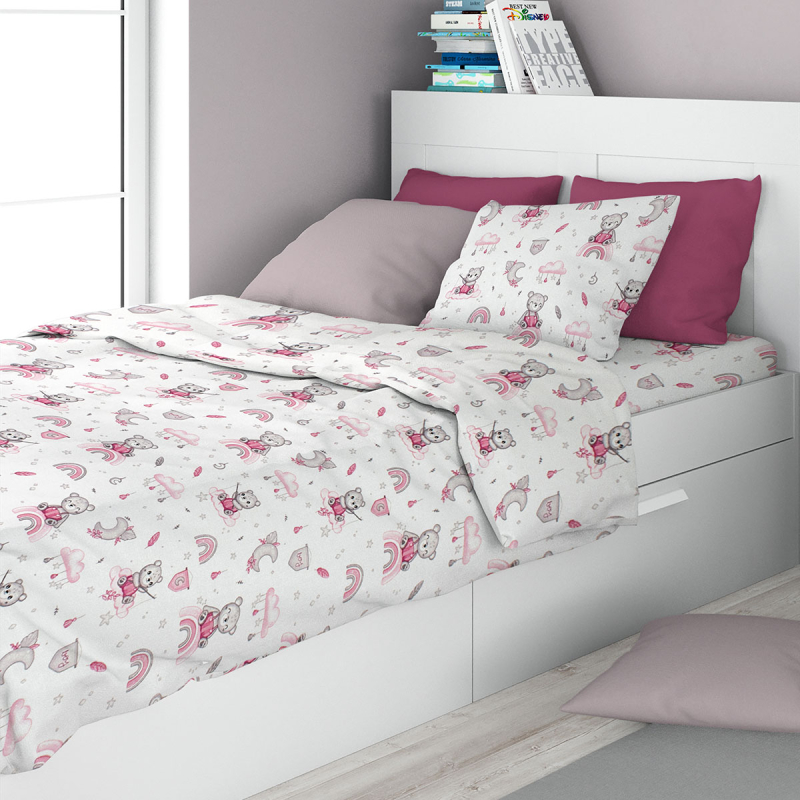 Παπλωματοθήκη Μονή (160x240) Dimcol Cloudy Bear 582 White - Pink