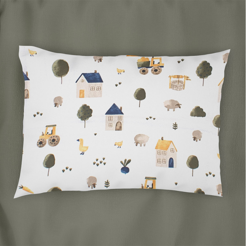 Παιδική Μαξιλαροθήκη (50x70) Dimcol Village 579 White - Green