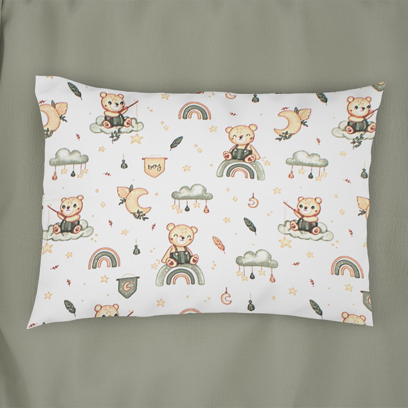 Παιδική Μαξιλαροθήκη (50x70) Dimcol Cloudy Bear 581 White - Olive