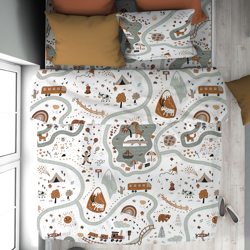 Σεντόνι Μονό Επίπεδο + Μαξιλαροθήκη (Σετ) Dimcol Countryside 580 White - Mint