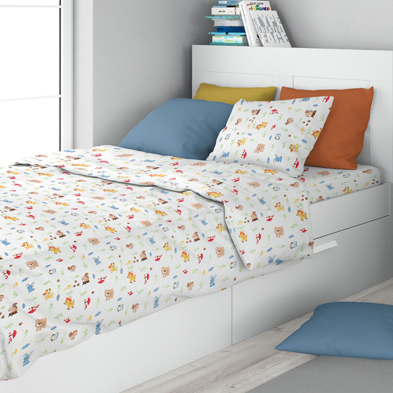 Σεντόνια Μονά (Σετ 3τμχ) Dimcol Animals 570 White - Sky Blue