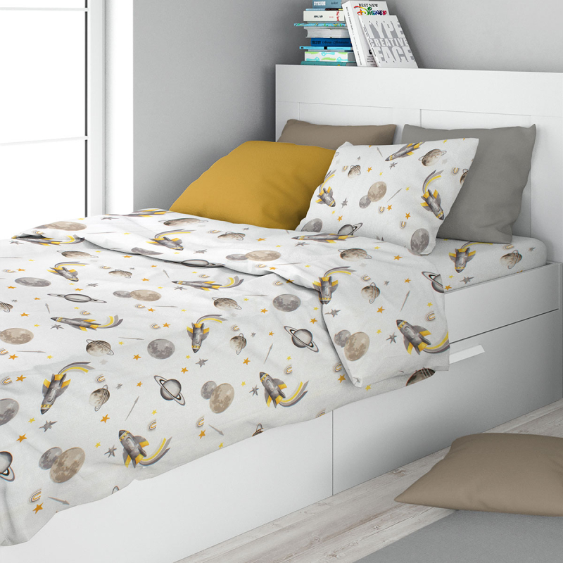 Σεντόνια Μονά (Σετ 3τμχ) Dimcol Space Mission 183 White - Grey