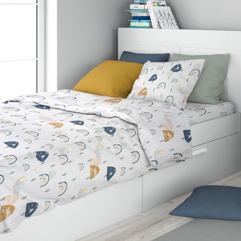 Σεντόνια Μονά (Σετ 3τμχ) Dimcol Rainbow 574 White - Blue