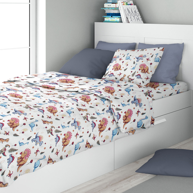 Σεντόνια Μονά (Σετ 3τμχ) Dimcol Dinosaur 519 White - Blue