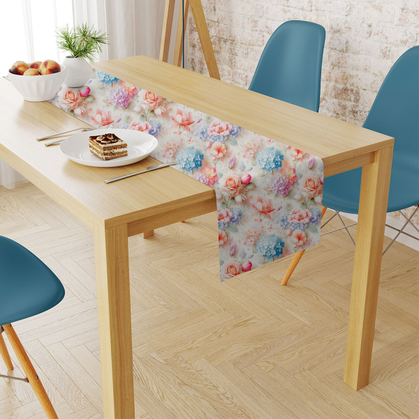 Αλέκιαστο Τραπεζομάντηλο (140x140) + Τραβέρσα (40x140) Dimcol Ορτανσίες 464 Multi