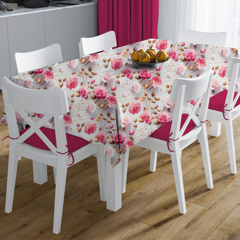 Αλέκιαστο Τραπεζομάντηλο (140x180) Dimcol Roses 465 Grey - Pink