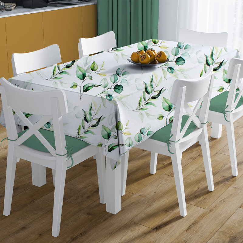 Αλέκιαστο Τραπεζομάντηλο (140x300) + Τραβέρσα (40x300) Dimcol Green Leaves 462 White-Green