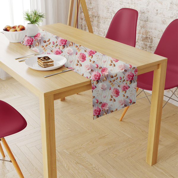 Αλέκιαστο Τραπεζομάντηλο (140x300) + Τραβέρσα (40x300) Dimcol Roses 465 Grey - Pink